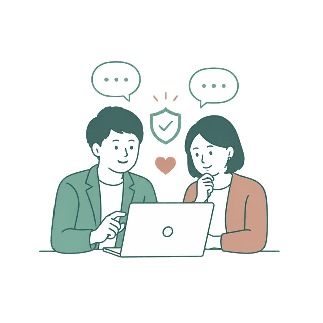 一緒に画面を見ながら進めるイラスト